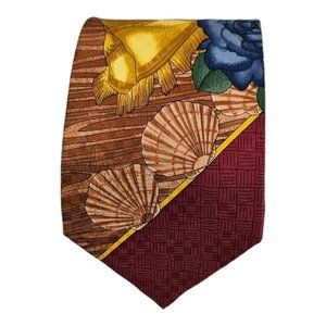 LEONARD Red Royal Floral Silk Tie ITALY 58"/ 3.7" EC